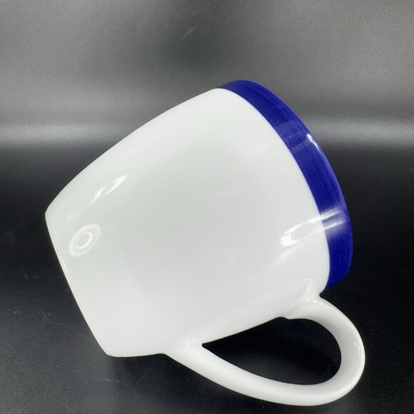 Crate & Barrel Belmont White Cobalt Blue Band Sri Lanka Porcelain Mugs Cups Set2 - Picture 10 of 14